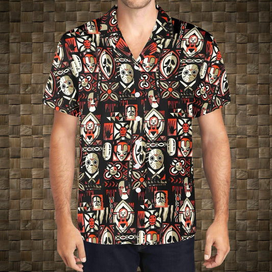 Tiki Horror Movies Mens Casual Hawaiian Shirt
