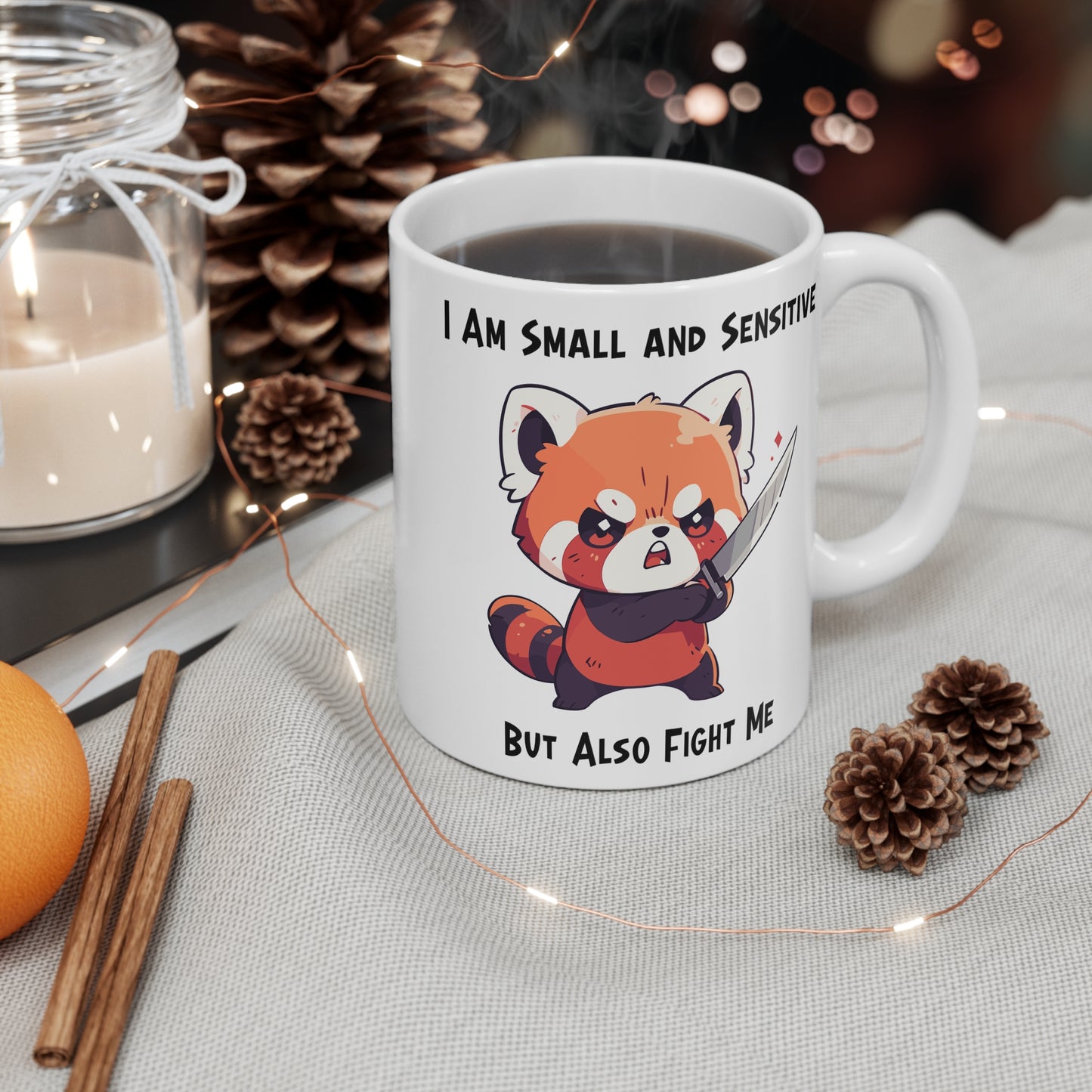 Cute Red Panda Mug, Sensitive but Fight Me, red panda with knife