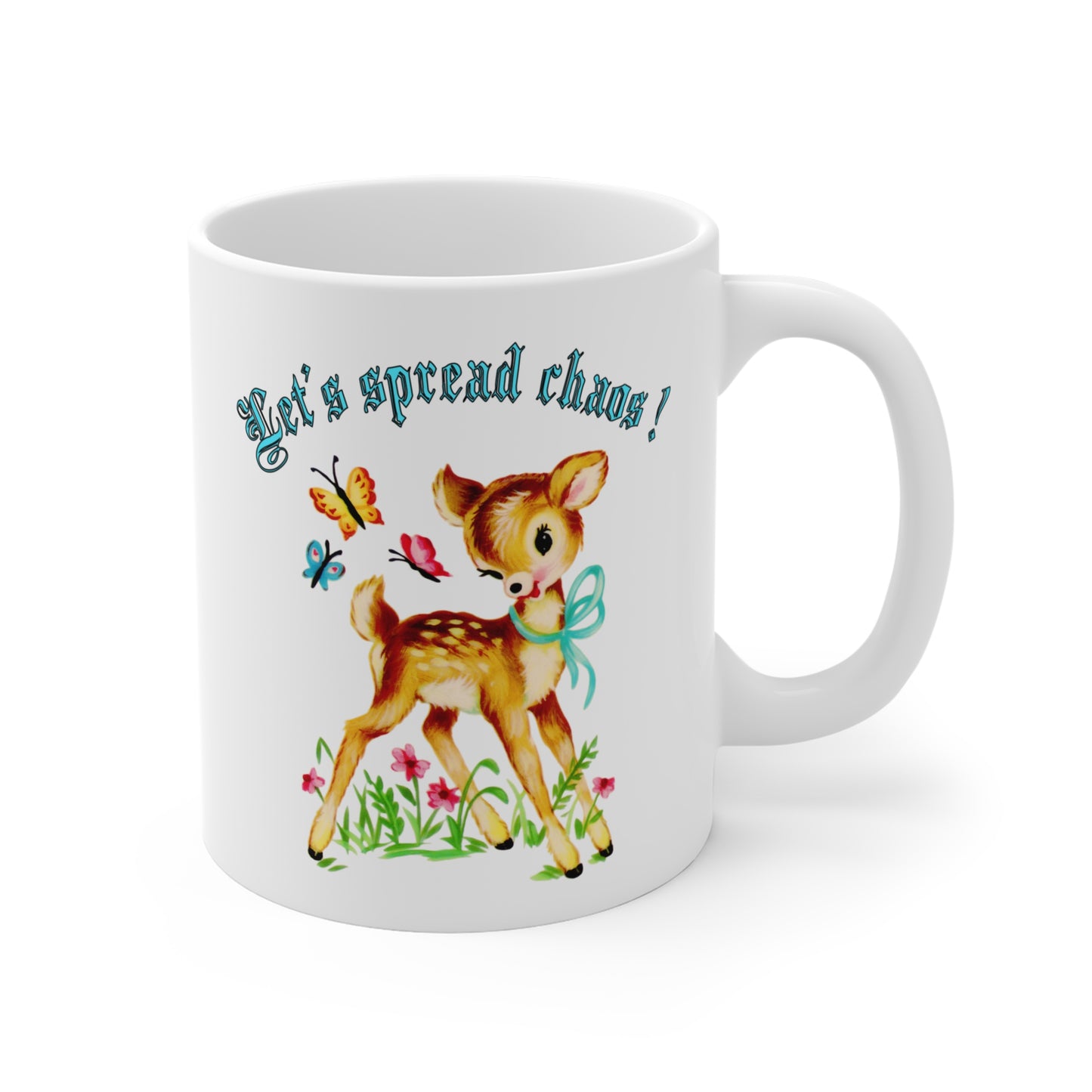 Let’s spread chaos Mug, cute deer, vintage kitsch