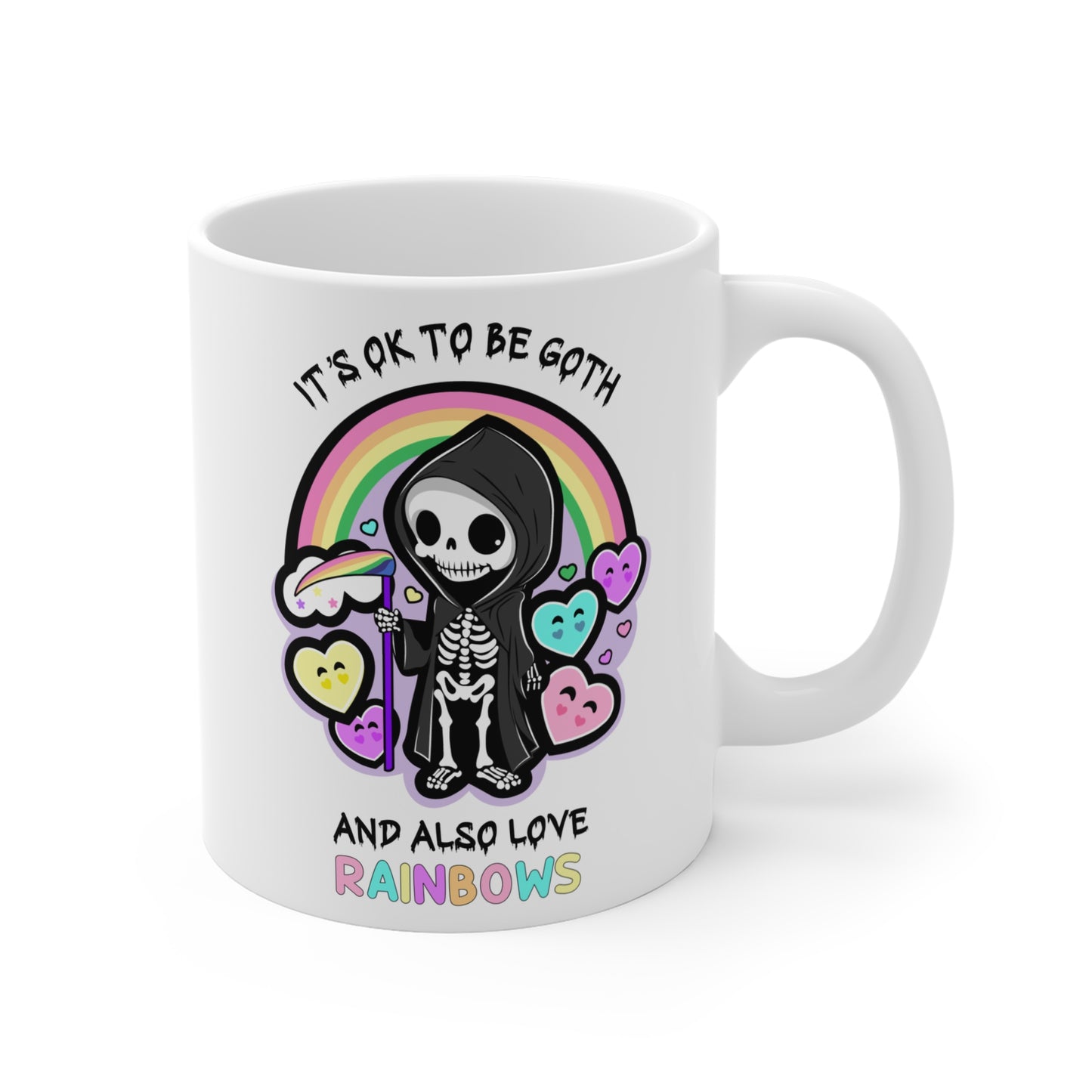 It’s ok to be goth and also love rainbows Mug, kawaii goth, pride
