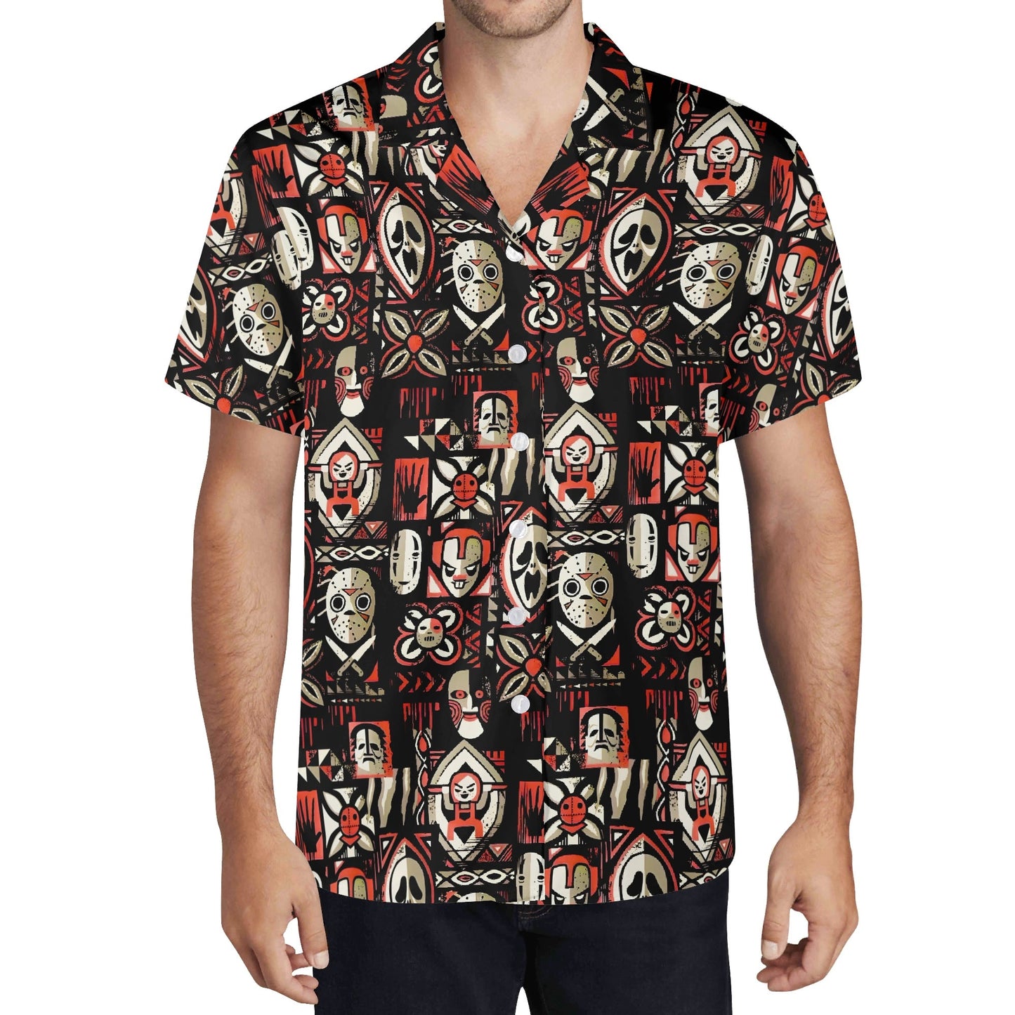 Tiki Horror Movies Mens Casual Hawaiian Shirt, up to 6XL