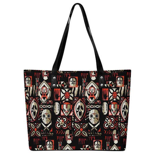Tiki Horror Movies Vegan Leather Tote Bag