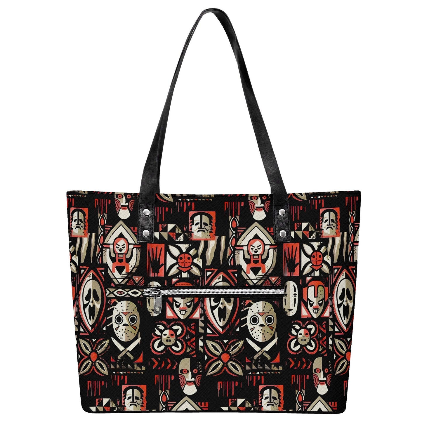 Tiki Horror Movies Vegan Leather Tote Bag