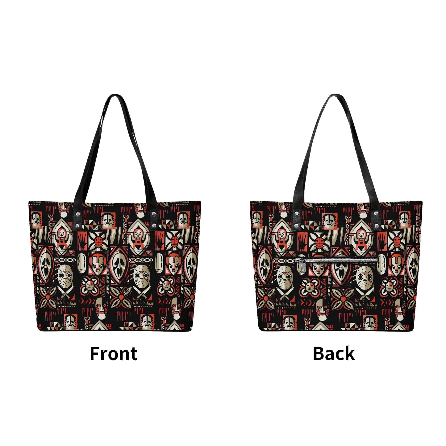 Tiki Horror Movies Vegan Leather Tote Bag