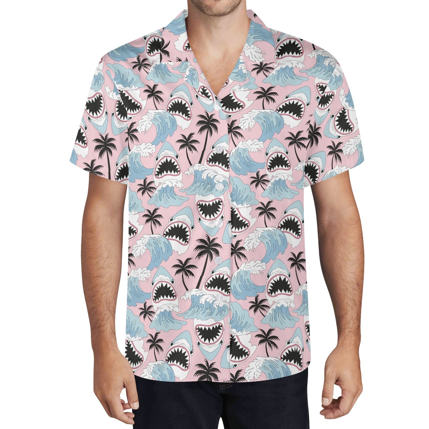 Shark Attack ! Funny Mens Casual Hawaiian Shirt, horror movie, Summerween