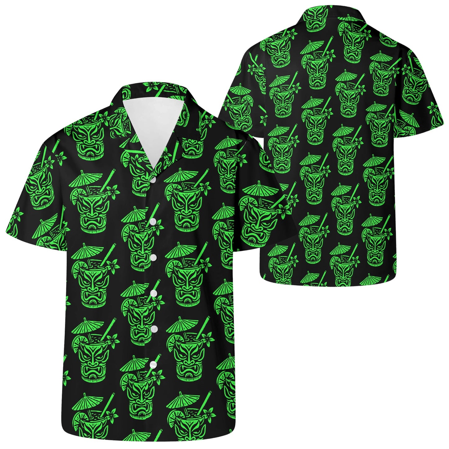 Demon Tiki Cocktail Hawaiian Shirt, Neon Green Spooky Summer Shirt