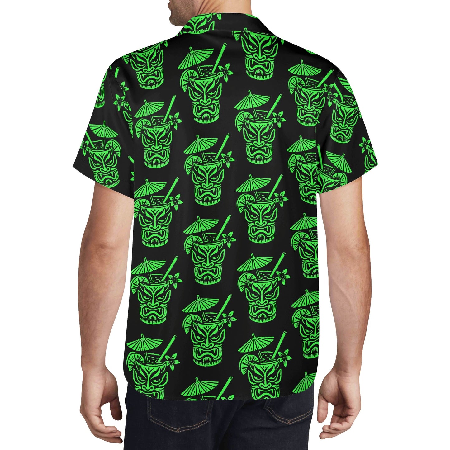 Demon Tiki Cocktail Hawaiian Shirt, Neon Green Spooky Summer Shirt