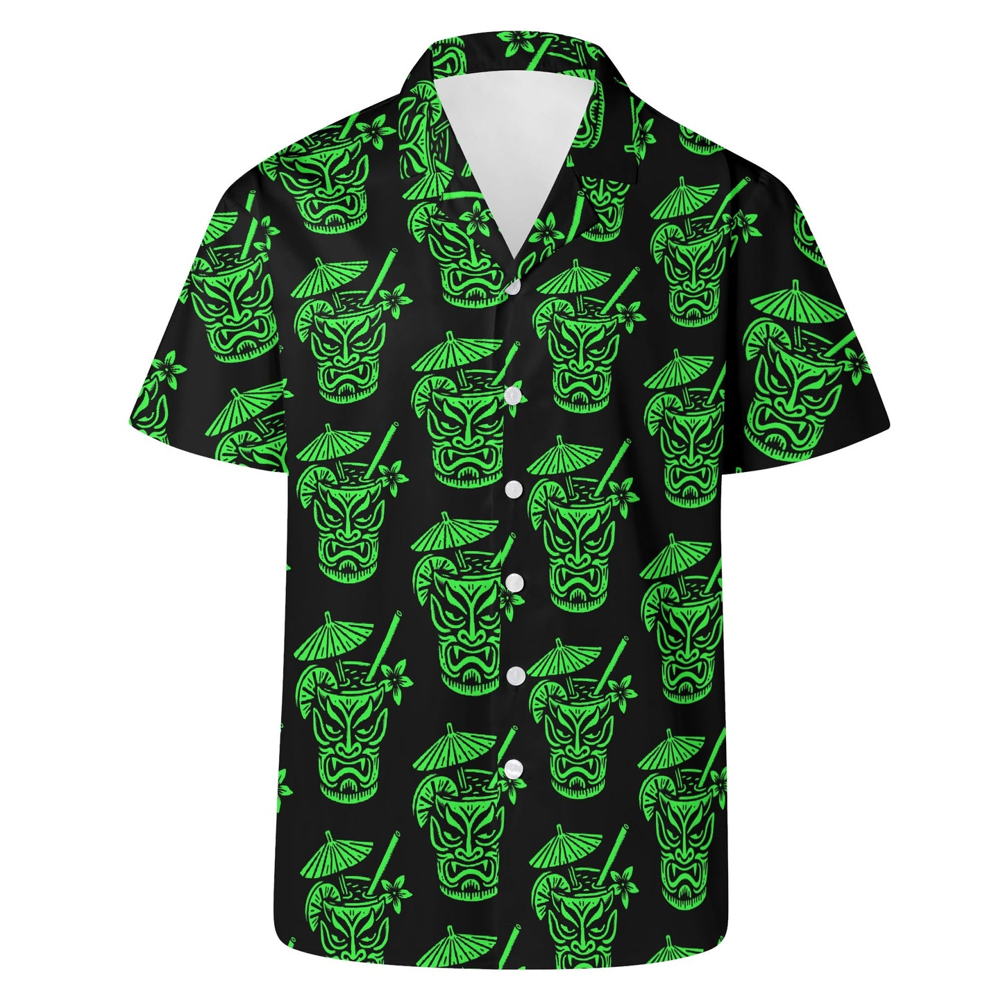 Demon Tiki Cocktail Hawaiian Shirt, Neon Green Spooky Summer Shirt