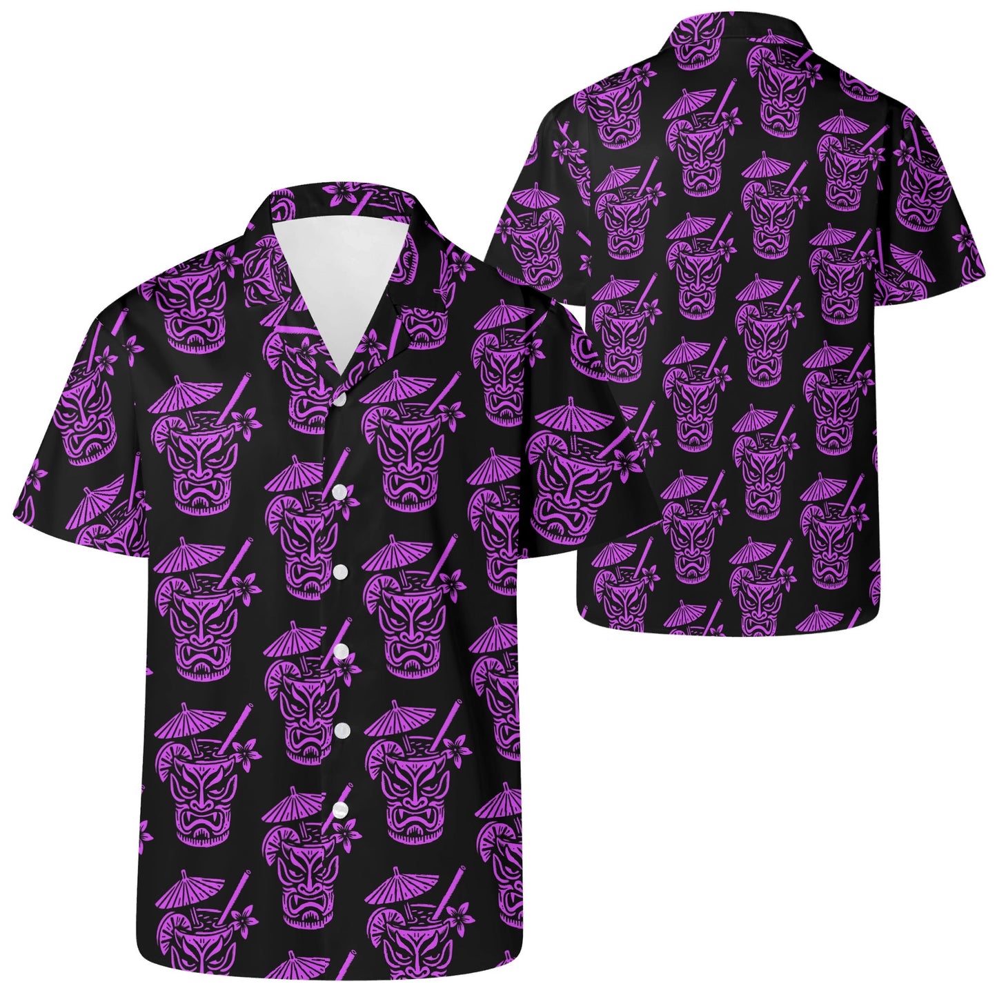 Demon Tiki Cocktail Hawaiian Shirt, Purple Spooky Summer Shirt