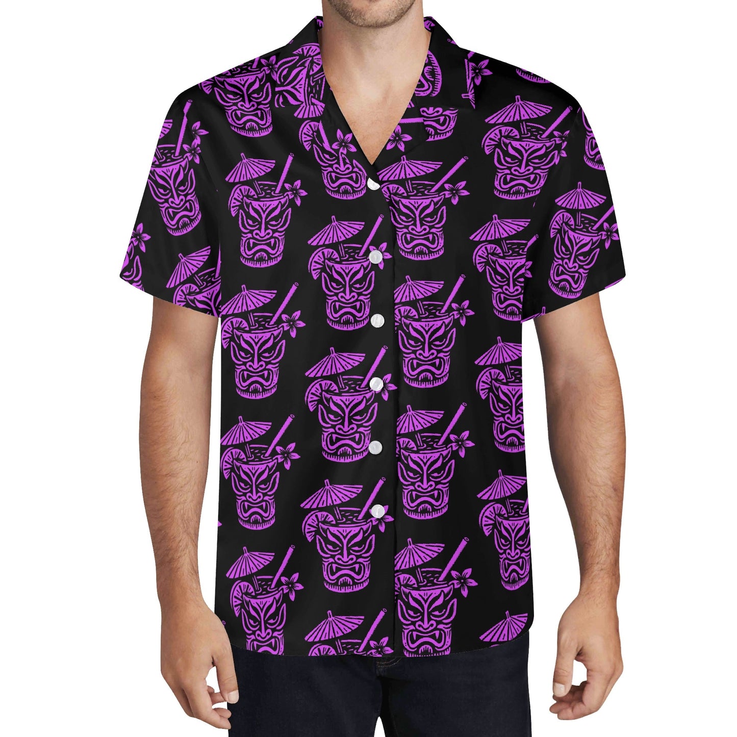 Demon Tiki Cocktail Hawaiian Shirt, Purple Spooky Summer Shirt