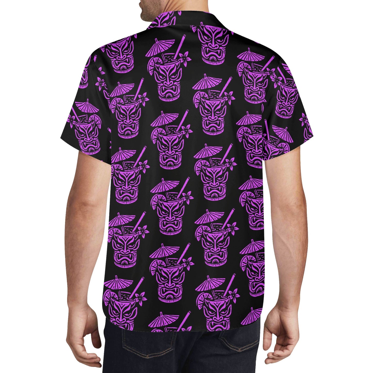 Demon Tiki Cocktail Hawaiian Shirt, Purple Spooky Summer Shirt