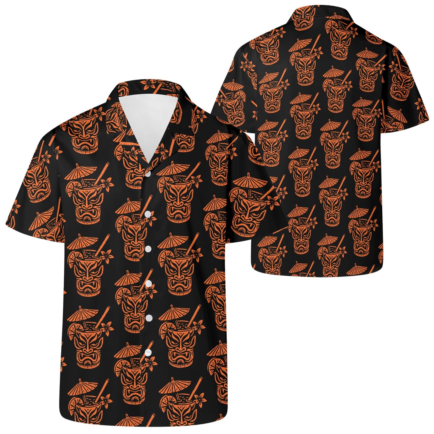 Demon Tiki Cocktail Hawaiian Shirt, Pumpkin Orange Spooky Summer Shirt