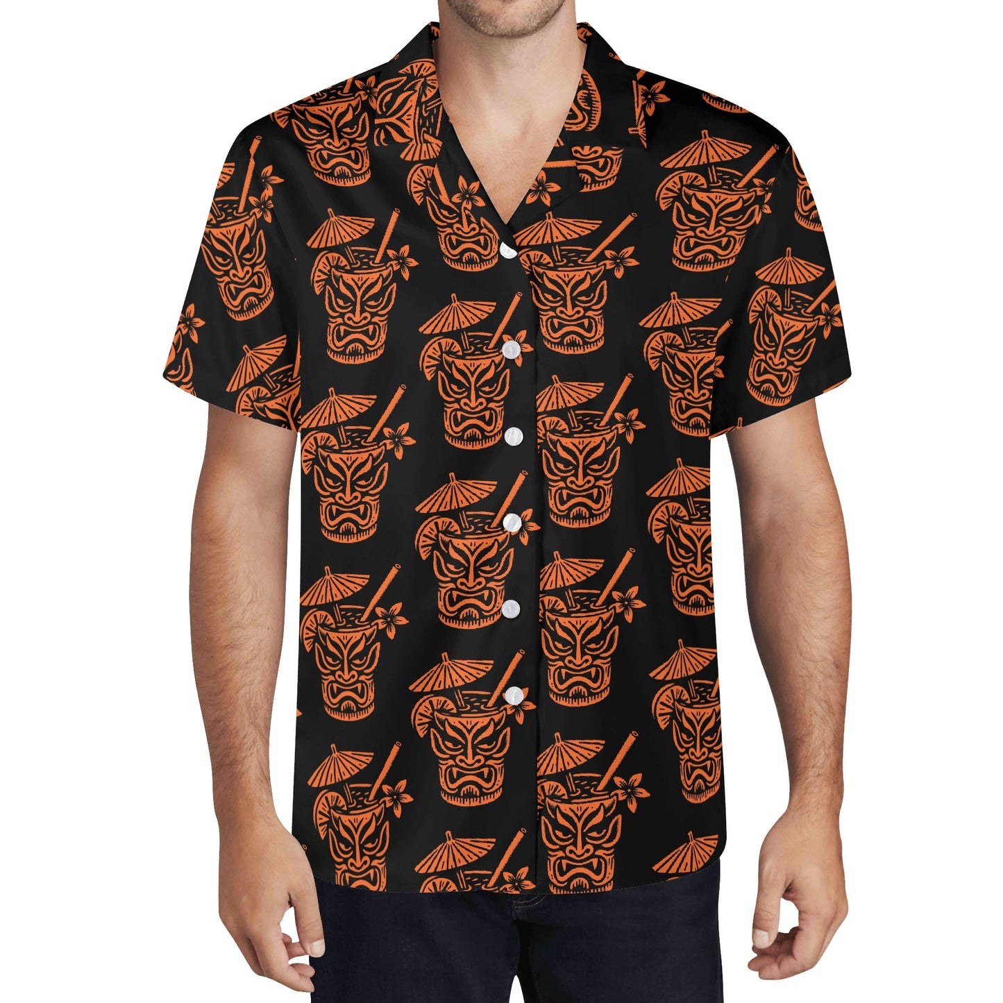 Demon Tiki Cocktail Hawaiian Shirt, Pumpkin Orange Spooky Summer Shirt
