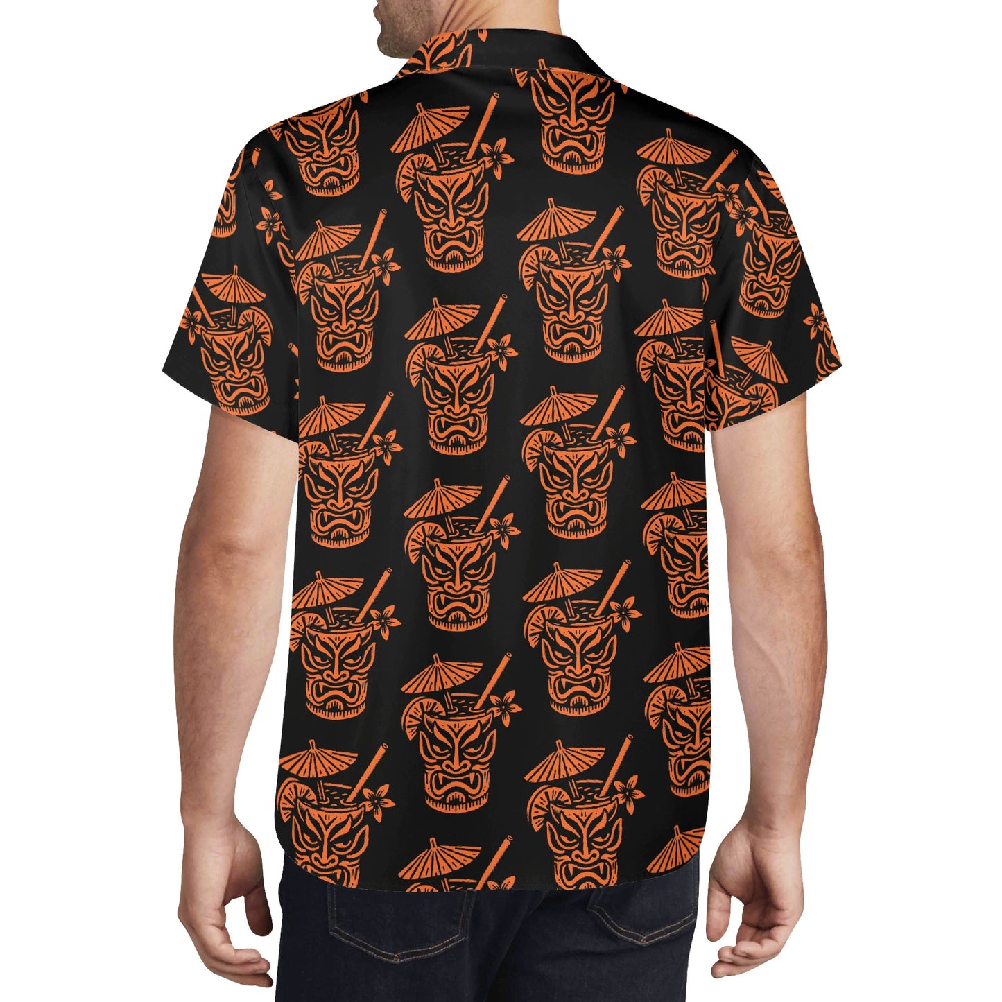 Demon Tiki Cocktail Hawaiian Shirt, Pumpkin Orange Spooky Summer Shirt