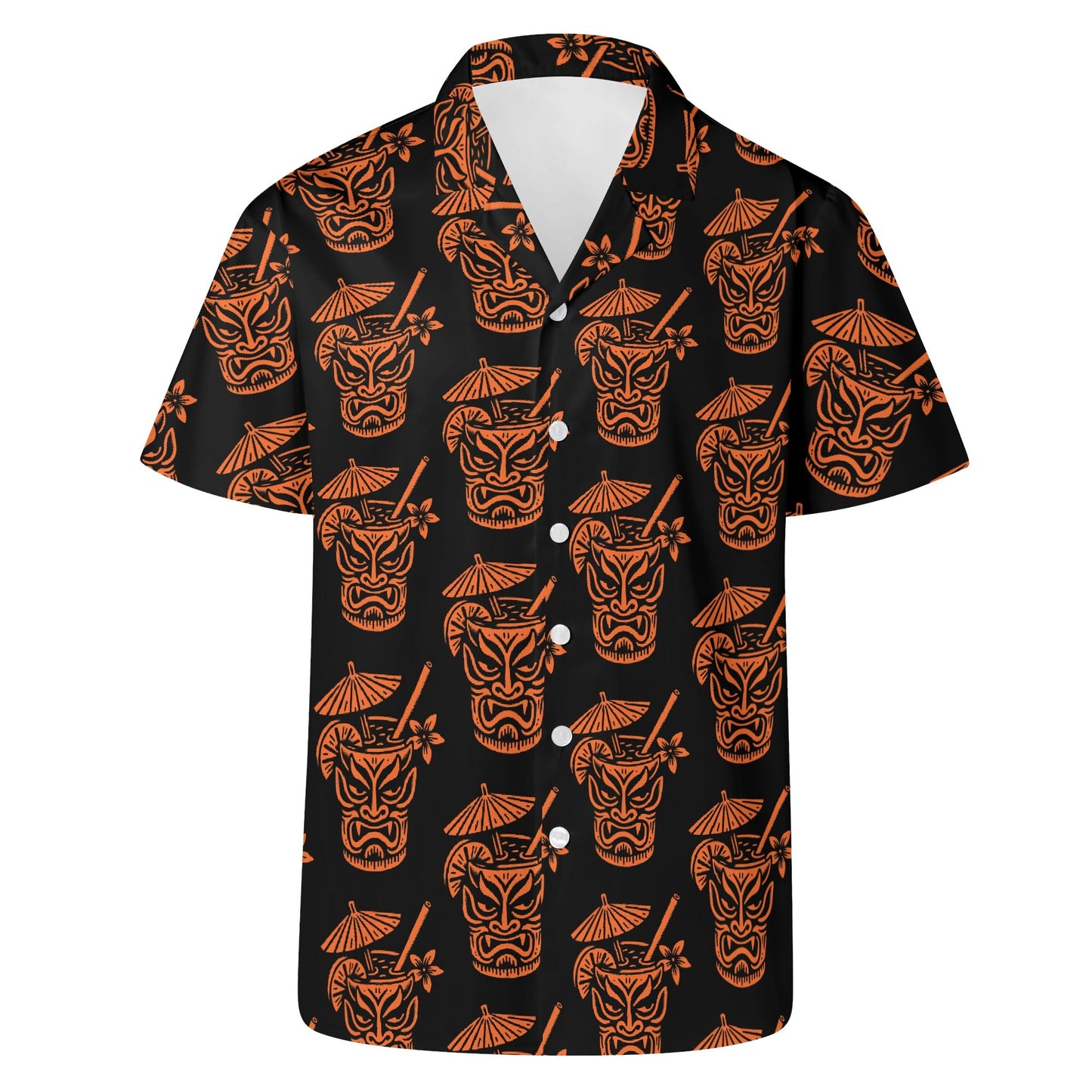 Demon Tiki Cocktail Hawaiian Shirt, Pumpkin Orange Spooky Summer Shirt