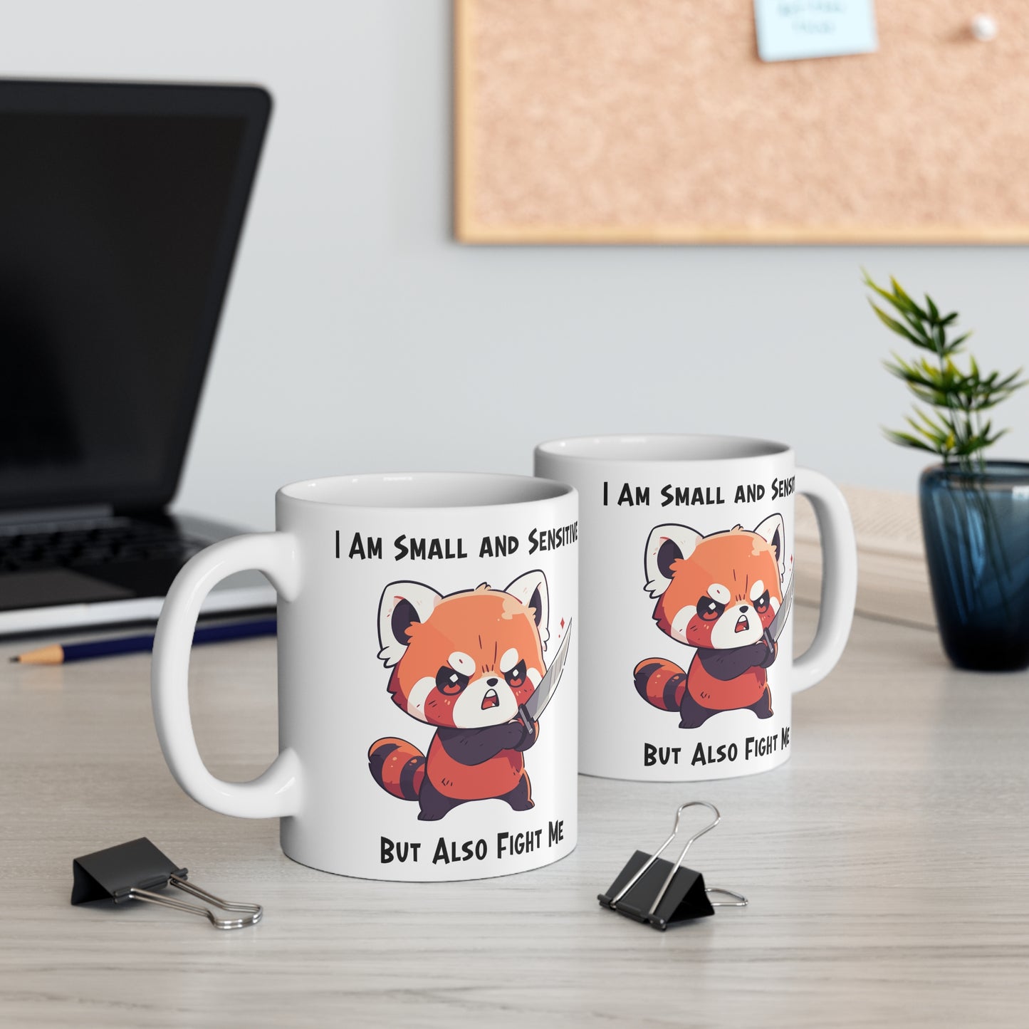 Cute Red Panda Mug, Sensitive but Fight Me, red panda with knife