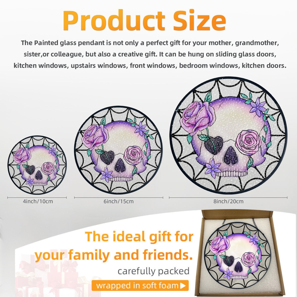 Pastel goth skull glass handcrafted suncatcher, Halloween