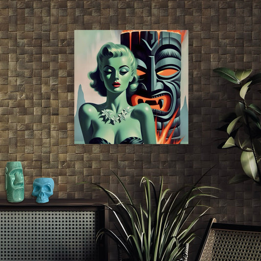Cursed Exotica Premium Matte Paper Poster, Tiki Room Wall Art, Tiki Pin up