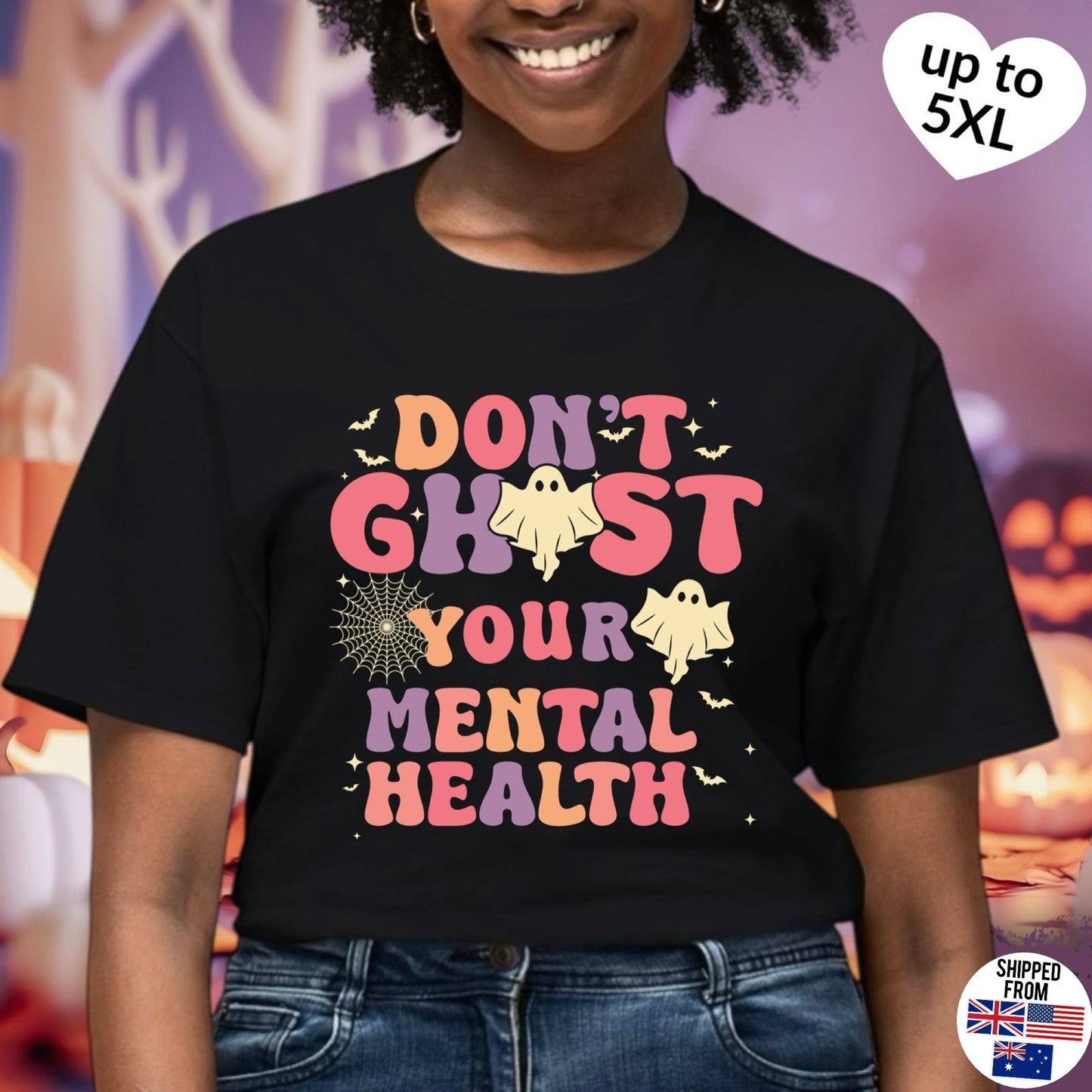 Don’t ghost your Mental Health T-shirt, up to 5XL, spooky cute