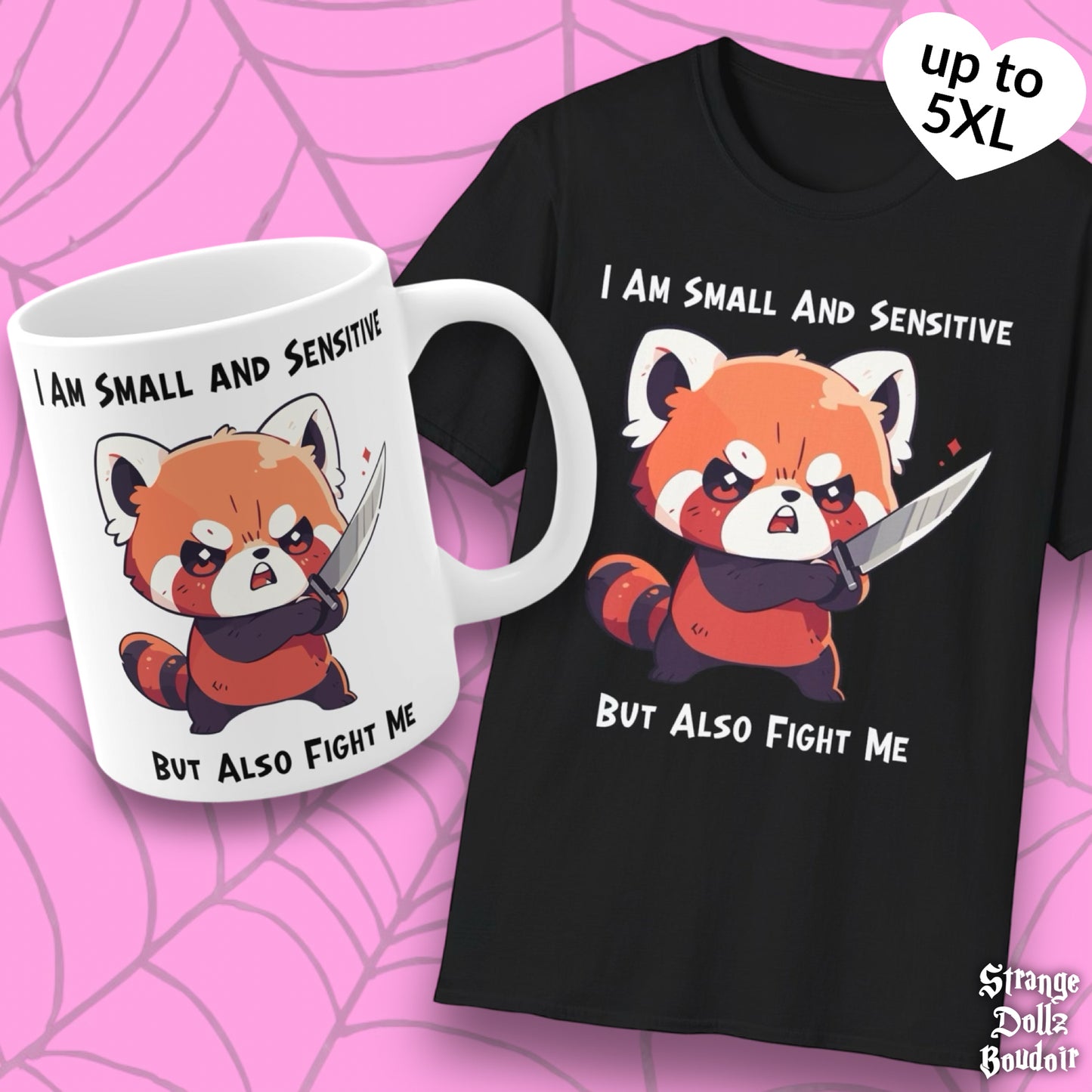 Cute Red Panda Mug, Sensitive but Fight Me, red panda with knife