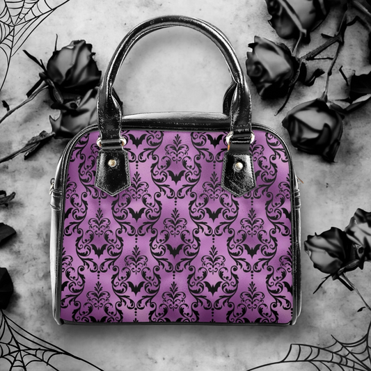 Purple bats goth handbag
