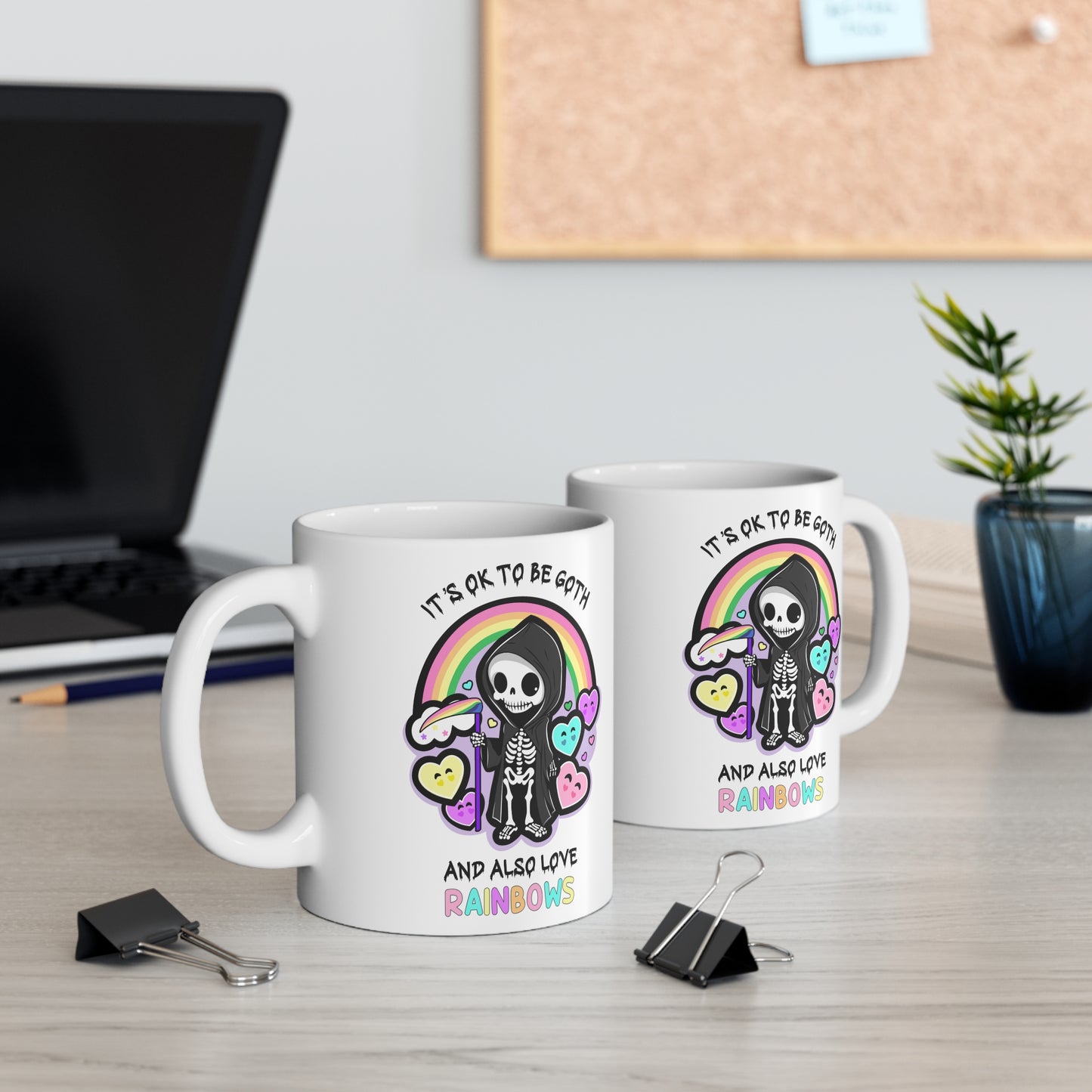 It’s ok to be goth and also love rainbows Mug, kawaii goth, pride