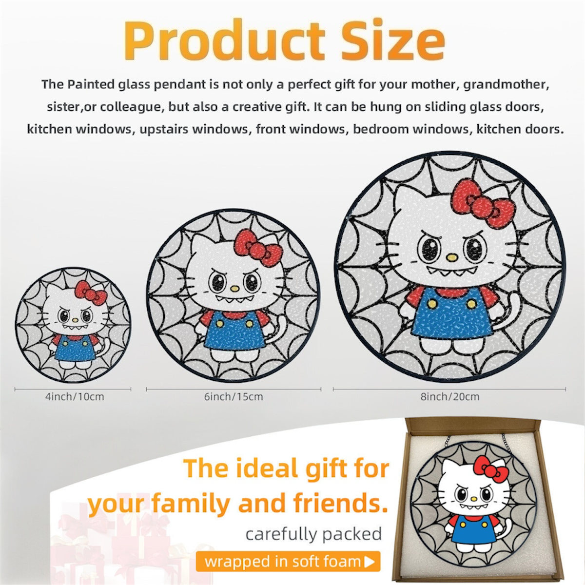 Spooky Labubu Kitty glass handcrafted suncatcher, Halloween