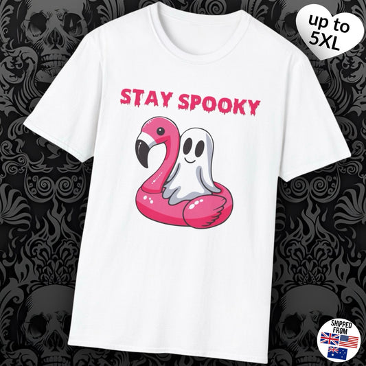 Stay spooky, cute flamingo, Softstyle T-Shirt, Halloween