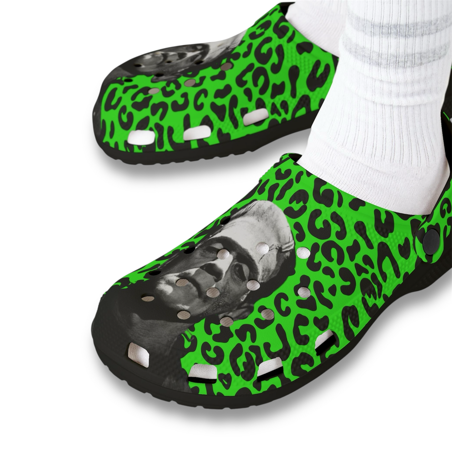 Frankenstein Leopard Print EVA Foam Clogs for Comfortable & Fun Footwear, Garden Shoes, Casual Slippers, Trendy Summer Footwear