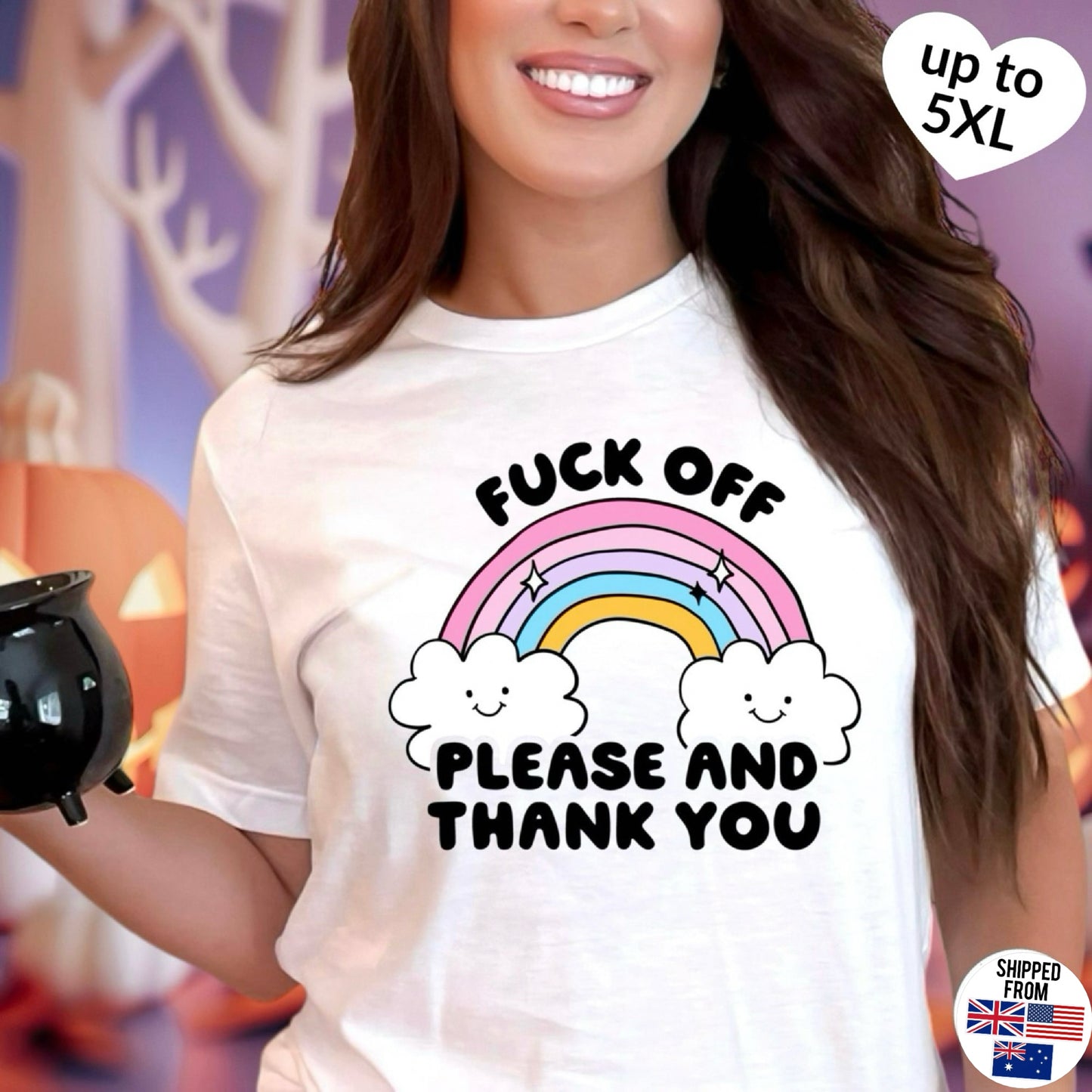 F*ck off please and thank you, Softstyle T-Shirt, rainbow, pastel, up to 5XL