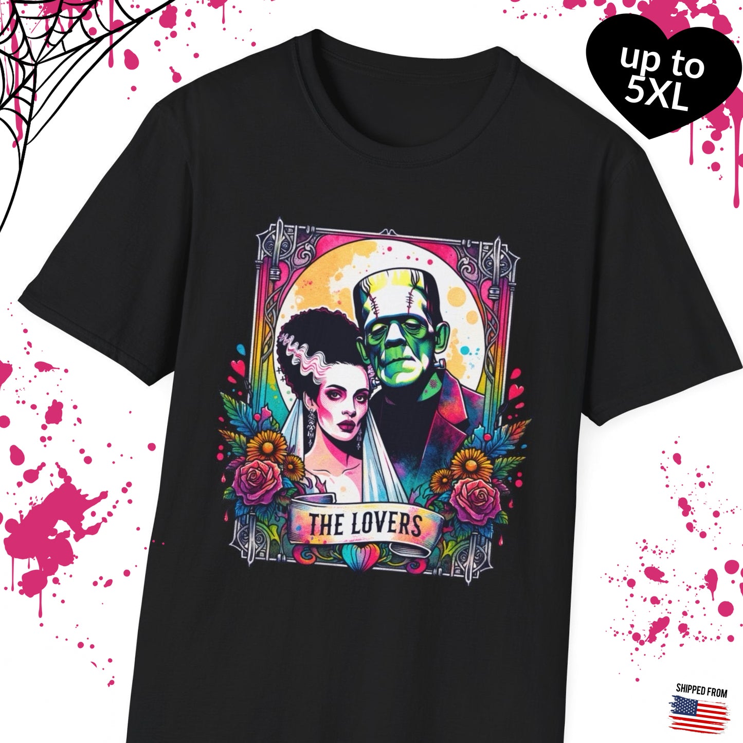 Frankenstein Tarot Card Softstyle T-Shirt, up to 5XL, Horror Movies, Halloween