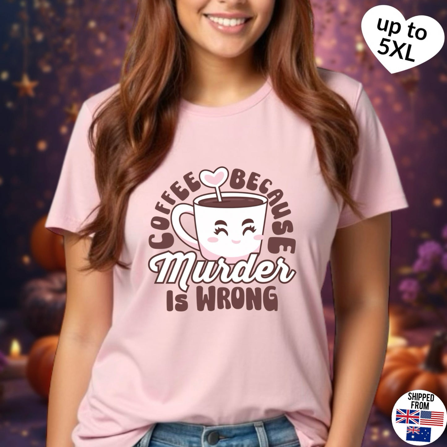 Coffee because murder is wrong, caffeinated, kawaii, Softstyle T-Shirt, up to 5XL