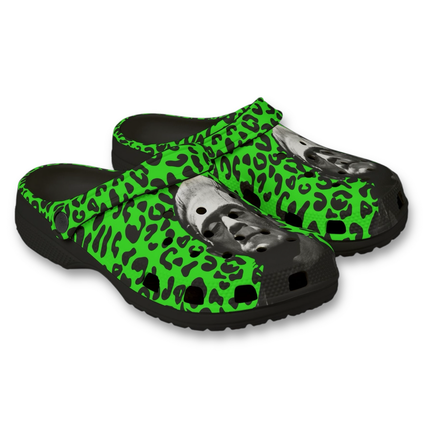 Frankenstein Leopard Print EVA Foam Clogs for Comfortable & Fun Footwear, Garden Shoes, Casual Slippers, Trendy Summer Footwear