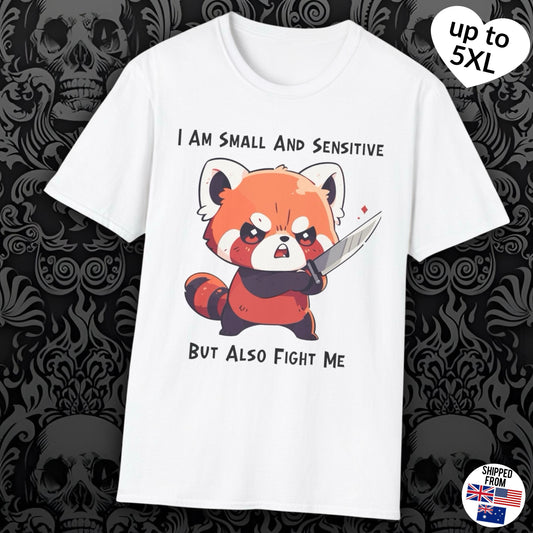 Cute Red Panda T-shirt, up to 5XL, Sensitive but Fight Me, red panda with knife
