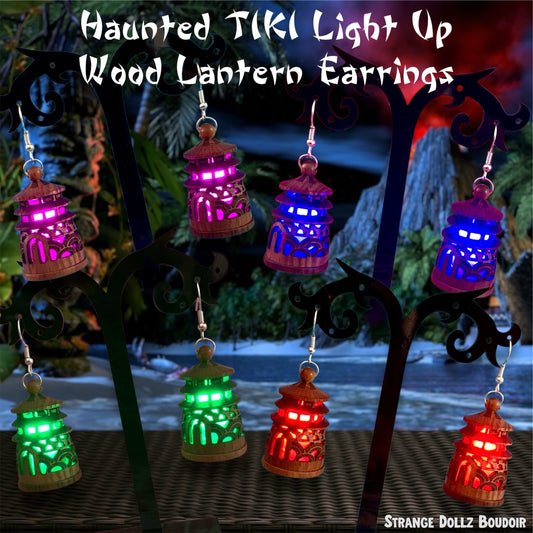 Haunted Tiki Wood Pagoda Light-Up Lantern Earrings (Large color choice)