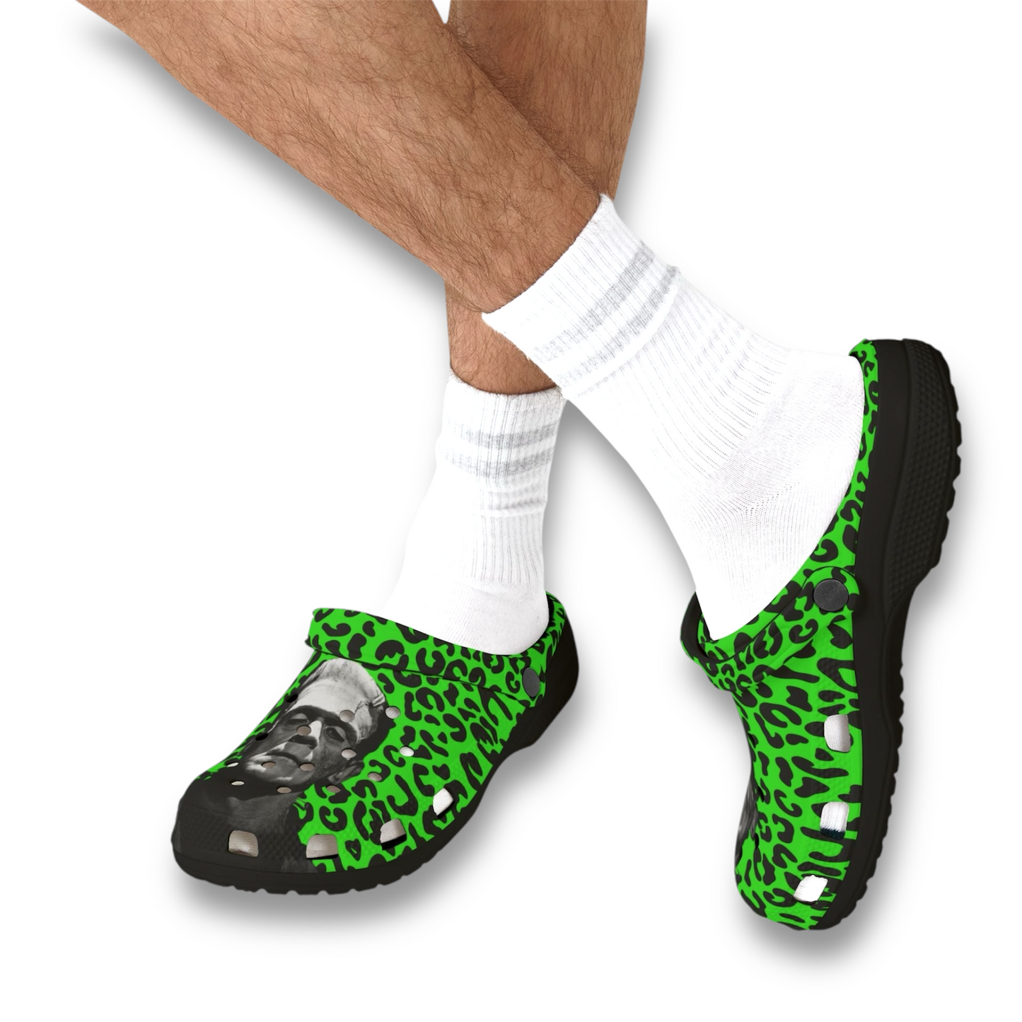 Frankenstein Leopard Print EVA Foam Clogs for Comfortable & Fun Footwear, Garden Shoes, Casual Slippers, Trendy Summer Footwear