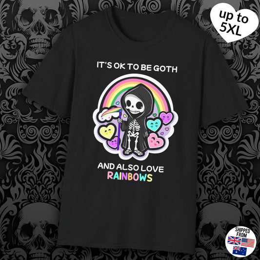 It’s ok to be goth and also love rainbows, T-shirt, up to 5XL, kawaii, pastel goth, pride
