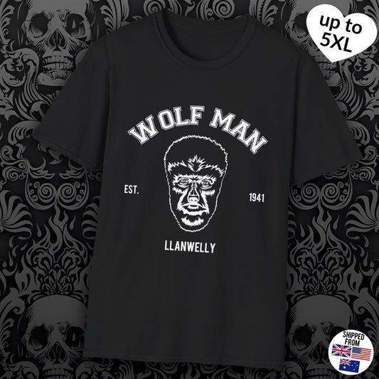 Wolf Man Retro College T-shirt, up to 5XL, Horror movies, werewolf