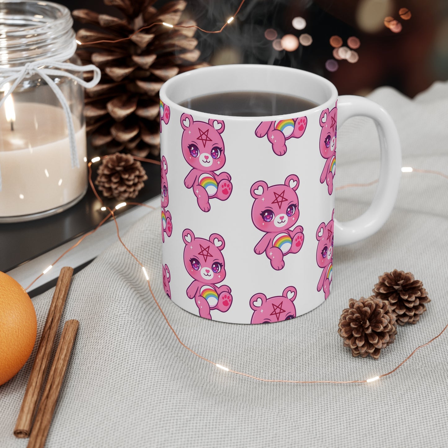 Cute Satanic Bear Mug, spooky cute, Halloween