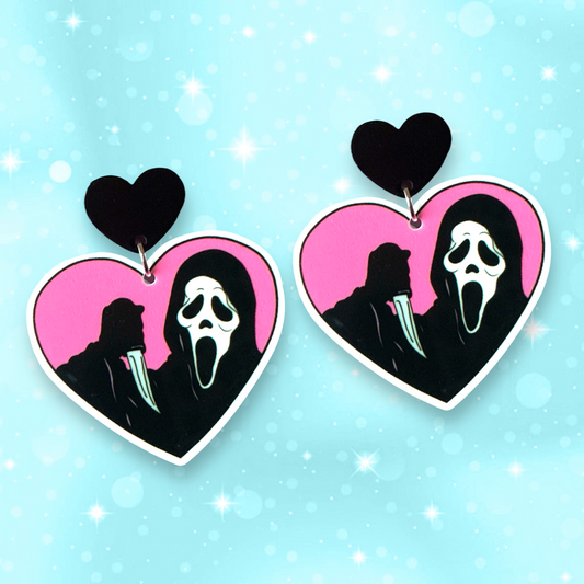 Scream Ghostface Horror movie earrings, 925 sterling silver, Strange Dollz Boudoir