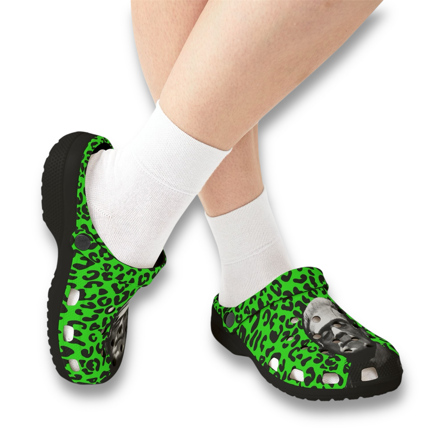 Frankenstein Leopard Print EVA Foam Clogs for Comfortable & Fun Footwear, Garden Shoes, Casual Slippers, Trendy Summer Footwear