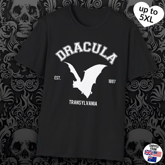 Dracula College T-shirt, up to 5XL, vampire, horror movies