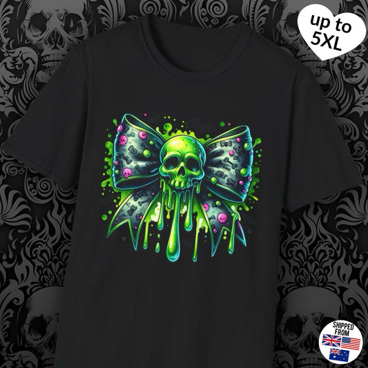 Coquette Neon Skull Bow, Halloween Softstyle T-Shirt, up to 5XL