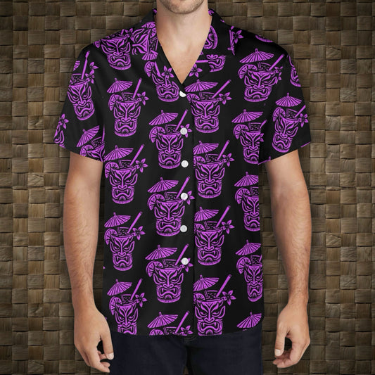 Demon Tiki Cocktail Hawaiian Shirt, Purple Spooky Summer Shirt