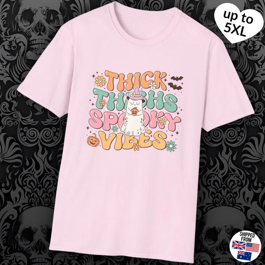 Thick Thighs and Spooky Vibes Softstyle T-Shirt, up to 5XL