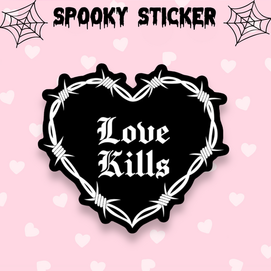 Love Kills Sticker, Spooky sticker, Gothic stationery, Halloween, Strange Dollz Boudoir