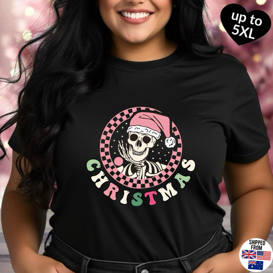 Pink Skeleton Christmas T-shirt, up to 5XL, spooky cute