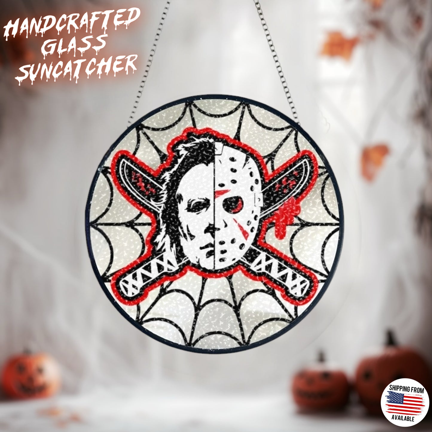 Horror movies glass handcrafted suncatcher, Halloween, Jason Voorhees, Michael Myers