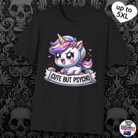 Cute but Psycho, T-shirt, up to 5XL, kawaii unicorn, pastel goth
