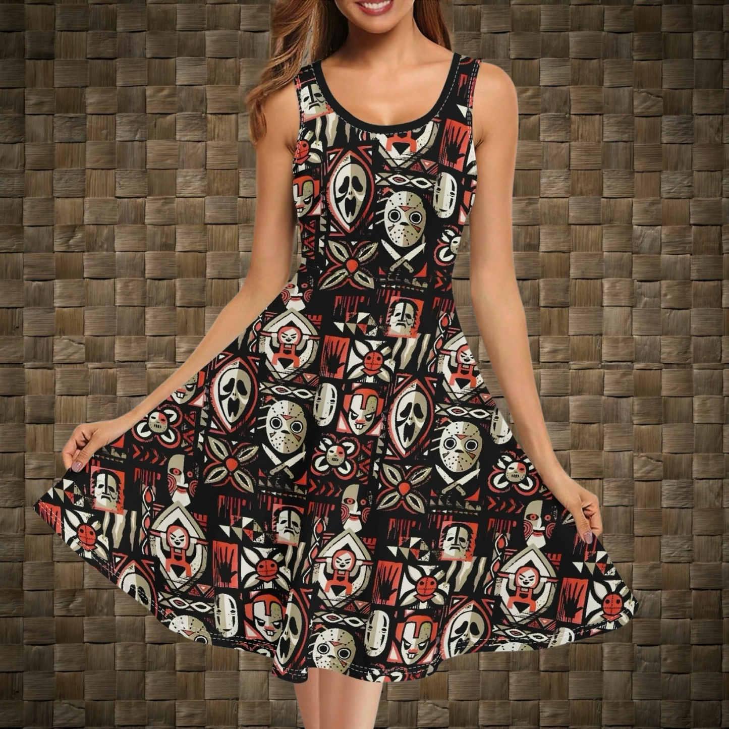 Tiki Horror Movies Womens Swing Dress, Tropical Sundress